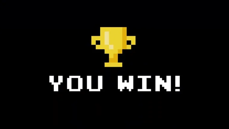 Pixel trophy above the words YOU WIN!